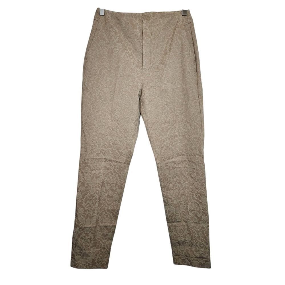 Soft Surroundings Pants Women 4 Tan Damask Jacquard Ankle Slim Leg 25678